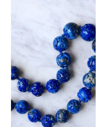 Collier perles de lapis lazuli sculptées la colonne vertébrale