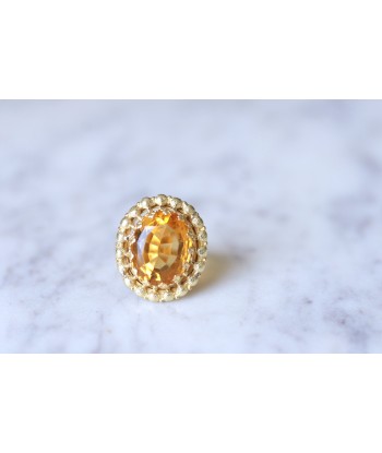 Bague de cocktail ancienne citrine sur or jaune et vert 18Kt en linge