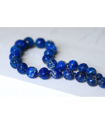 Collier perles de lapis lazuli sculptées la colonne vertébrale