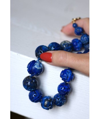 Collier perles de lapis lazuli sculptées la colonne vertébrale