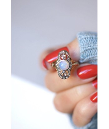 Bague marquise opale et diamants soldes