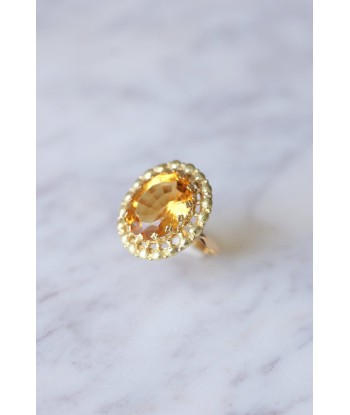 Bague de cocktail ancienne citrine sur or jaune et vert 18Kt en linge