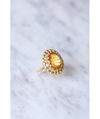 Bague de cocktail ancienne citrine sur or jaune et vert 18Kt en linge