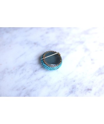 Broche boule, porte photo, ancien en or et argent pavée de turquoises commande en ligne