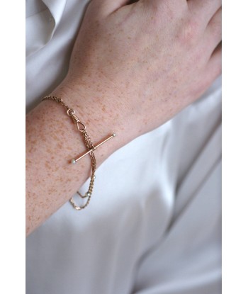 Bracelet, chaine de montre, or rose et perles soldes