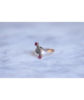 Bague Victorienne ancienne or rose, diamants, rubis pas cher chine