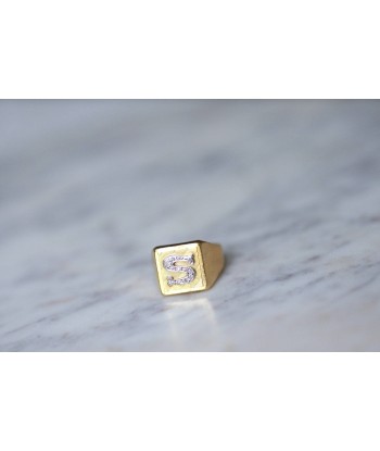 Bague chevalière Lettre S, or et diamants pas cheres