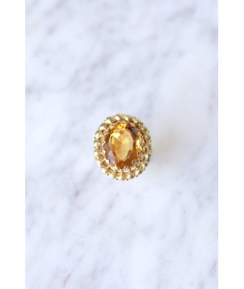 Bague de cocktail ancienne citrine sur or jaune et vert 18Kt en linge