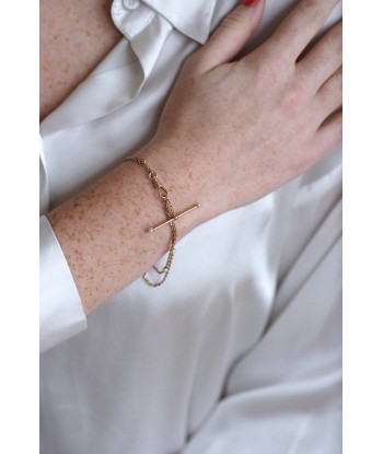 Bracelet, chaine de montre, or rose et perles soldes