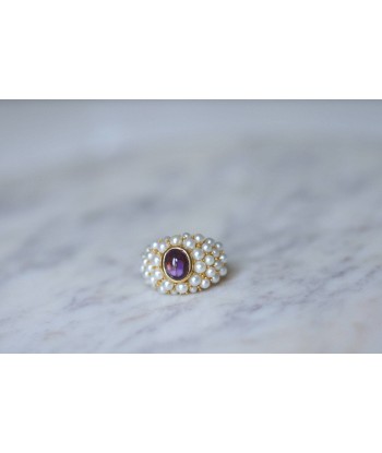 Bague jonc améthyste et perles sur or de pas cher