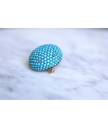 Broche boule, porte photo, ancien en or et argent pavée de turquoises commande en ligne