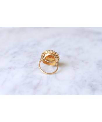 Bague de cocktail ancienne citrine sur or jaune et vert 18Kt en linge