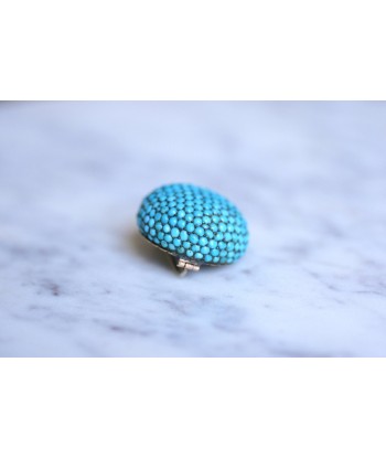 Broche boule, porte photo, ancien en or et argent pavée de turquoises commande en ligne