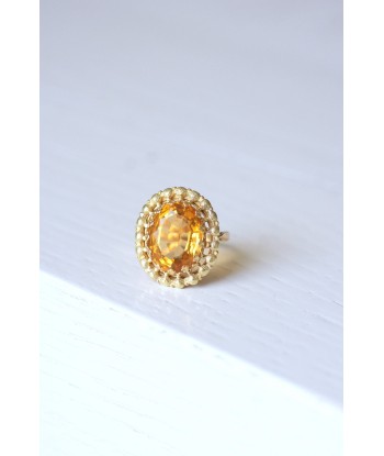 Bague de cocktail ancienne citrine sur or jaune et vert 18Kt en linge