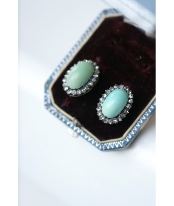 Boucles d'oreilles turquoises entourage diamants pas cheres