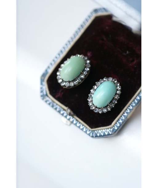 Boucles d'oreilles turquoises entourage diamants pas cheres