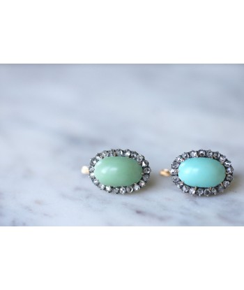 Boucles d'oreilles turquoises entourage diamants pas cheres