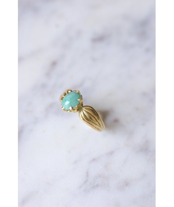 Bague vintage ruban en or jaune et cabochon d'amazonite pas cher 