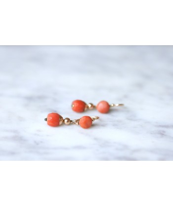 Boucles d'oreilles dormeuses or et corail soldes