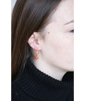 Boucles d'oreilles dormeuses or et corail soldes