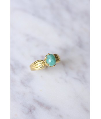 Bague vintage ruban en or jaune et cabochon d'amazonite pas cher 