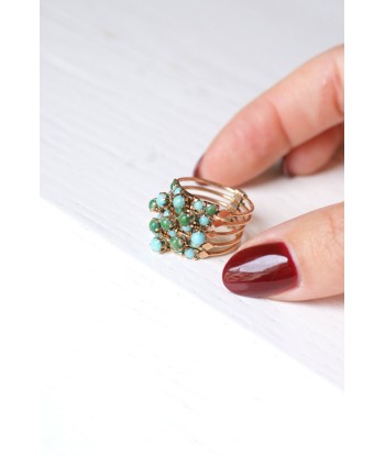 Bague de harem vintage en or rose 14kt ornée de turquoises shop