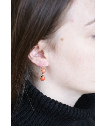 Boucles d'oreilles dormeuses or et corail soldes