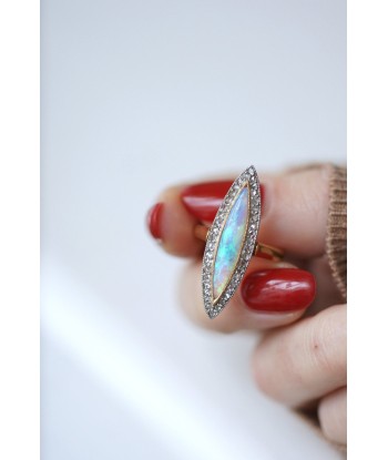 Bague Marquise opale entourage diamants solde