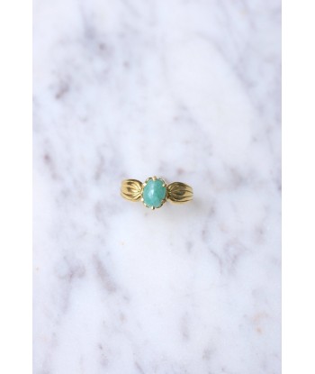 Bague vintage ruban en or jaune et cabochon d'amazonite pas cher 