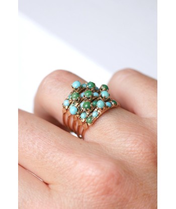 Bague de harem vintage en or rose 14kt ornée de turquoises shop