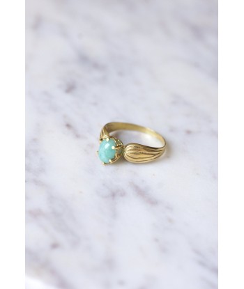 Bague vintage ruban en or jaune et cabochon d'amazonite pas cher 