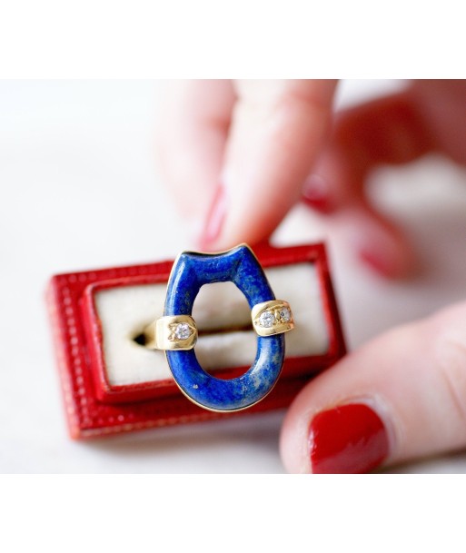 Bague vintage, lapis lazuli, or et diamants ou a consommer sur place