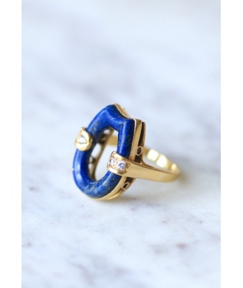 Bague vintage, lapis lazuli, or et diamants ou a consommer sur place