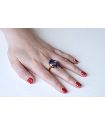 Bague vintage, lapis lazuli, or et diamants ou a consommer sur place