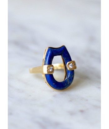 Bague vintage, lapis lazuli, or et diamants ou a consommer sur place