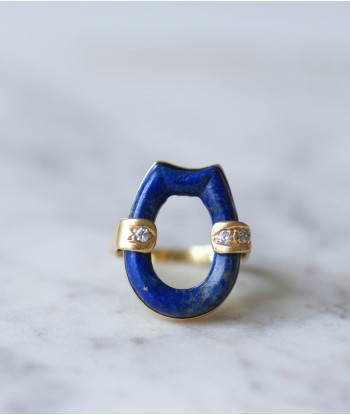 Bague vintage, lapis lazuli, or et diamants ou a consommer sur place