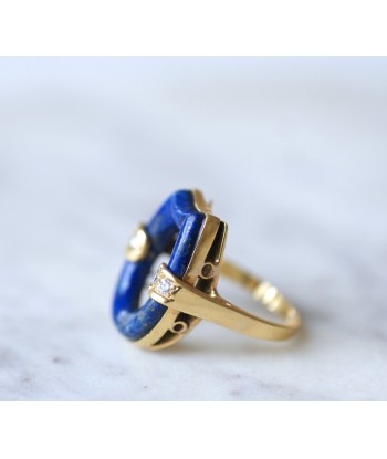 Bague vintage, lapis lazuli, or et diamants ou a consommer sur place