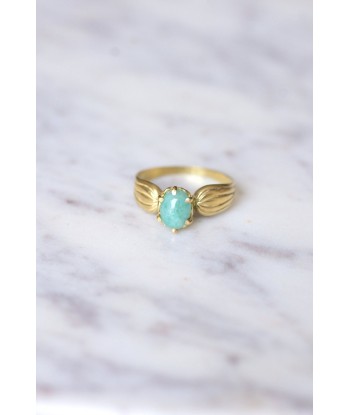 Bague vintage ruban en or jaune et cabochon d'amazonite pas cher 