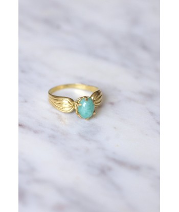 Bague vintage ruban en or jaune et cabochon d'amazonite pas cher 