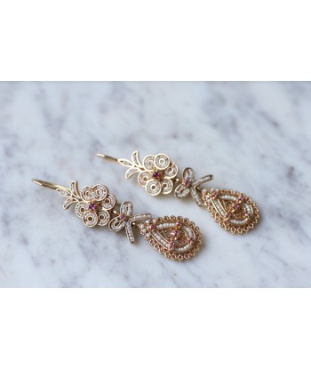 Boucles d'oreilles gouttes, perles et rubis sur or rose Vous souhaitez 