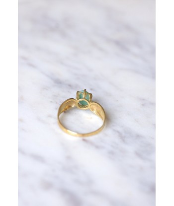 Bague vintage ruban en or jaune et cabochon d'amazonite pas cher 