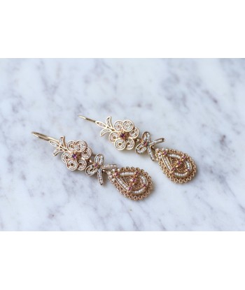 Boucles d'oreilles gouttes, perles et rubis sur or rose Vous souhaitez 