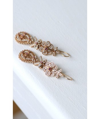 Boucles d'oreilles gouttes, perles et rubis sur or rose Vous souhaitez 