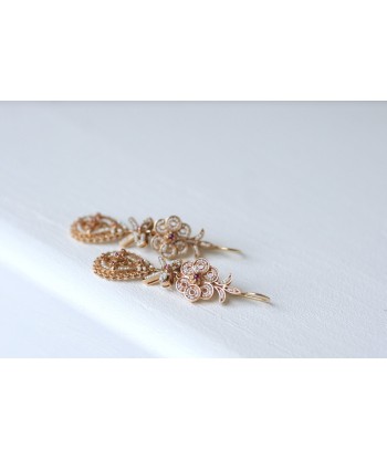 Boucles d'oreilles gouttes, perles et rubis sur or rose Vous souhaitez 