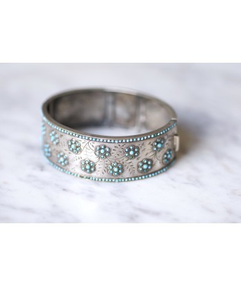 Bracelet jonc ancien en argent et perles de verre turquoises 2024