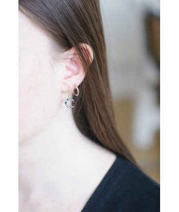 Mono boucle d'oreille lune or rose, diamants et saphirs commande en ligne