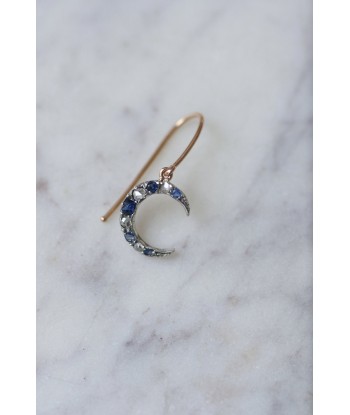 Mono boucle d'oreille lune or rose, diamants et saphirs commande en ligne