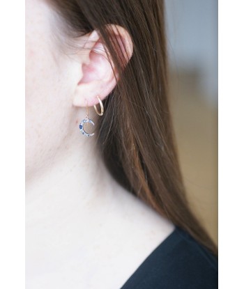 Mono boucle d'oreille lune or rose, diamants et saphirs commande en ligne