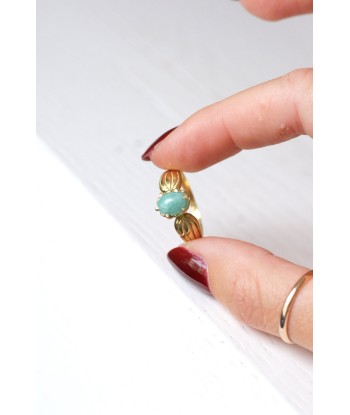 Bague vintage ruban en or jaune et cabochon d'amazonite pas cher 