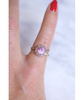 Bague marguerite ancienne saphir rose entourage diamants sur or à prix réduit toute l'année